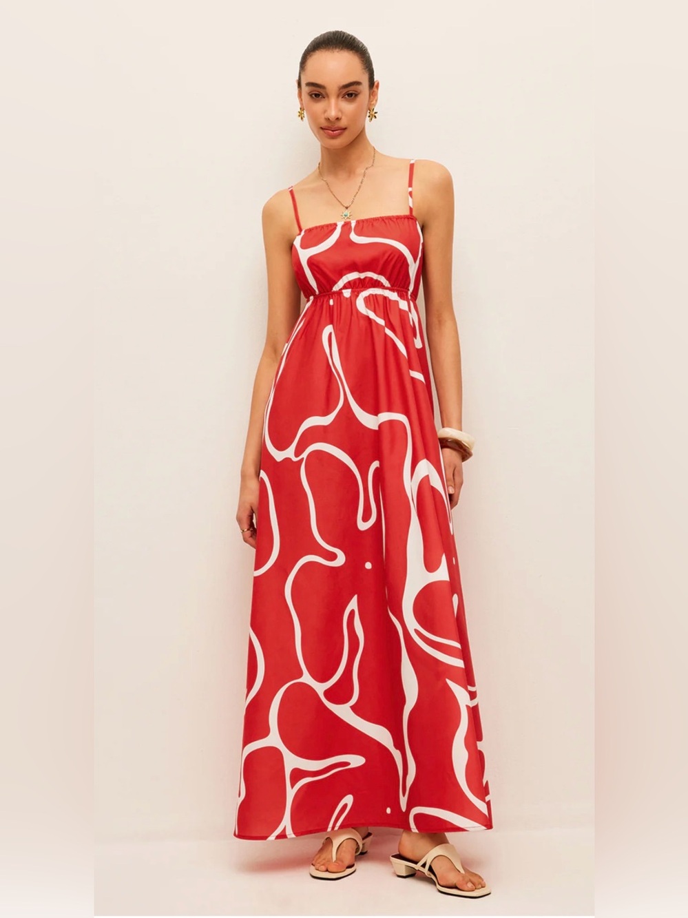 NWT Commense Red & White Maxi Dress - XS - Picture 2 of 10